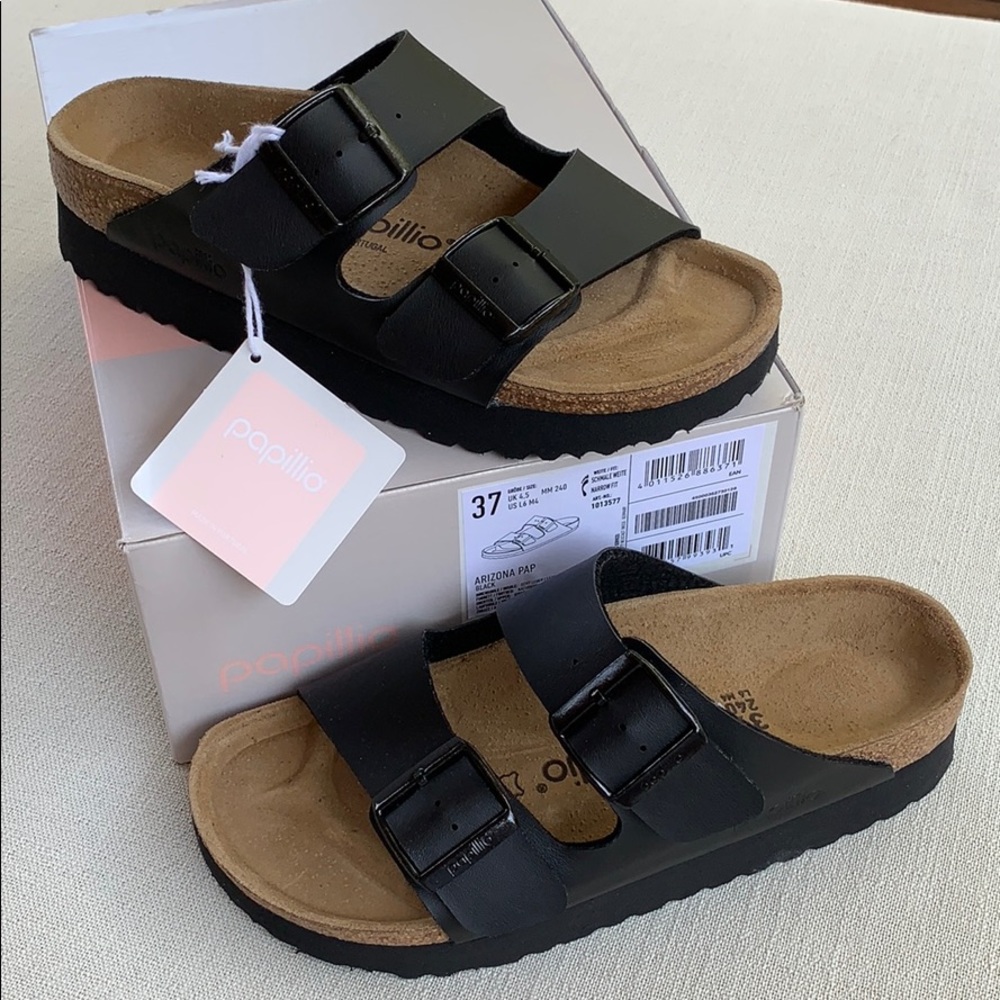 1 LEFT! BIRKENSTOCK PAPILLIO Platform Black Sandal - Picture 3 of 8